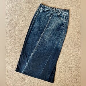Zara twisted seam stretch mesh denim print long skirt sz M L sheer